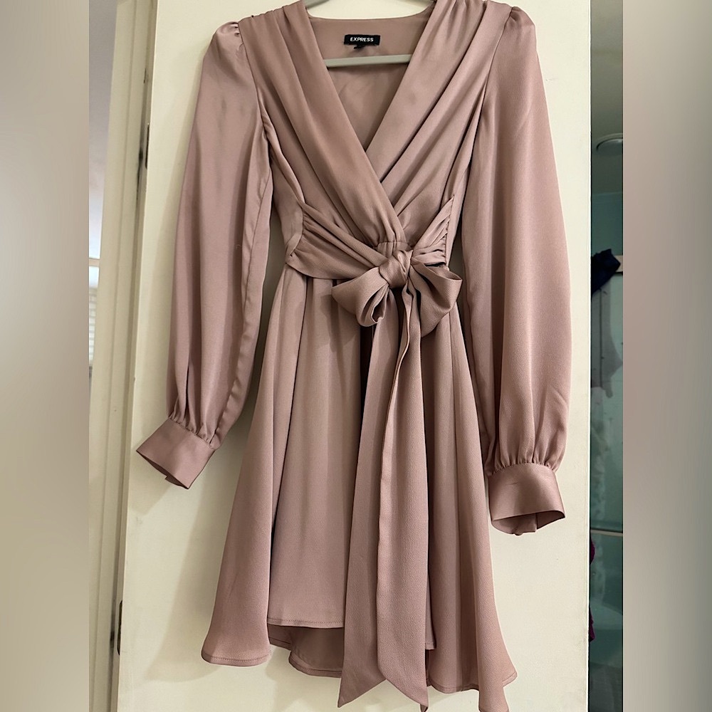 Long Sleeve Faux Wrap Dress